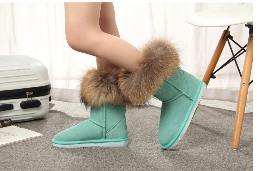 Botas de nieve de piel de zorro para mujer