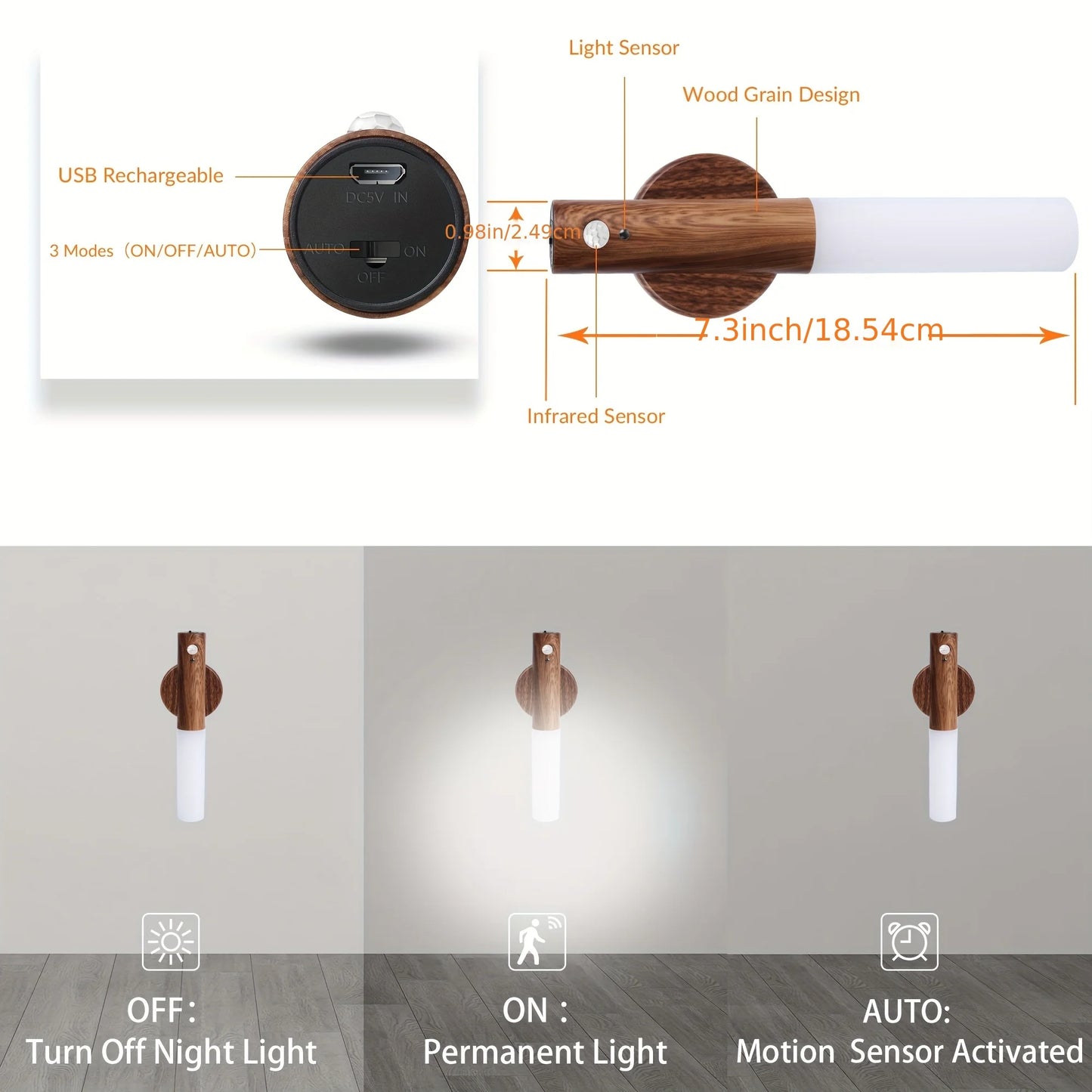 Luz de sensor de movimiento de madera