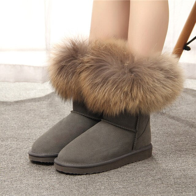 Botas de nieve de piel de zorro para mujer